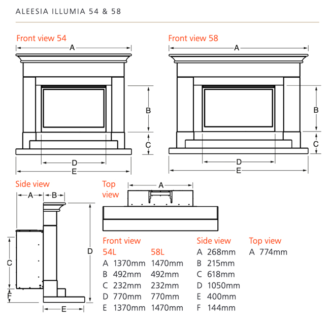 The Collection ALEESIA ILLUMIA Fireplace Suite Sizes