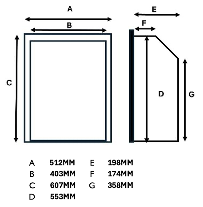 Adore HE Glass Fronted Full Depth Gas Fire Sizes