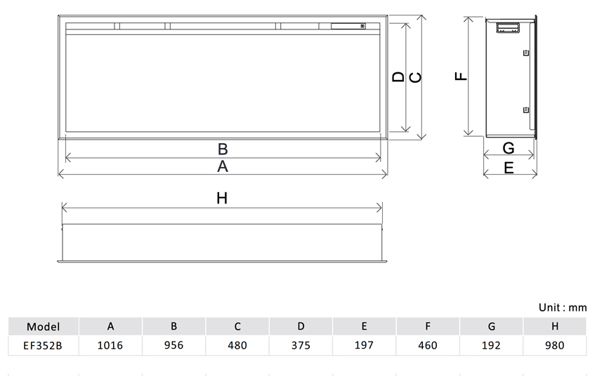 Alnwick 1000 Electric Fire SIzes