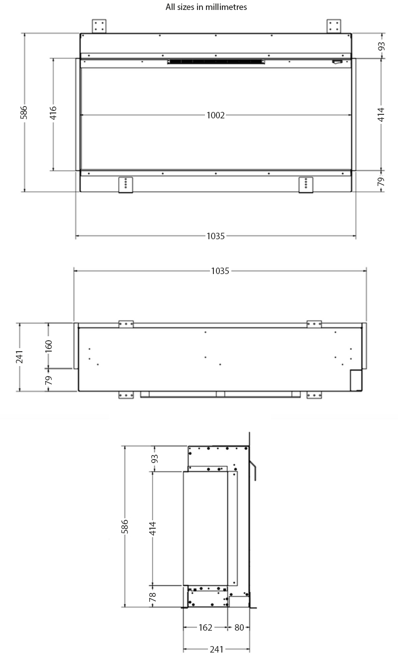 Kinver 1000 SL Electric Fireplace Sizes