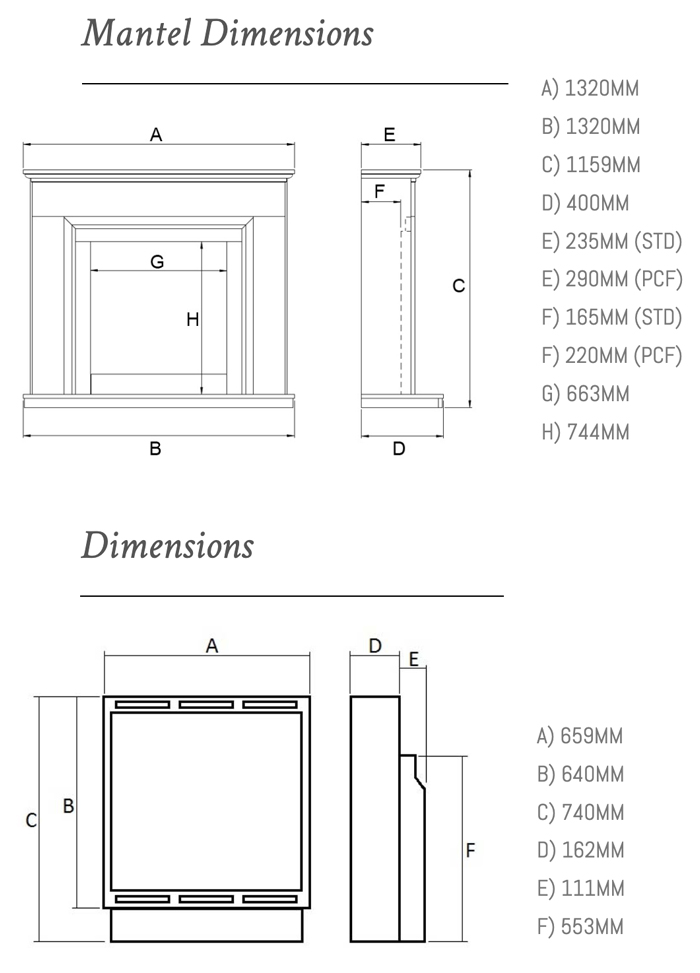 Wildfire HE 900 Avellino Marble Gas Fire Suite Sizes