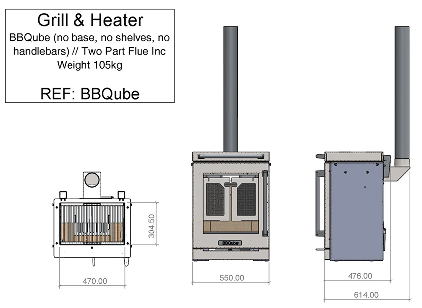 BBQube Grill & Heater for Kitchens Dimensions