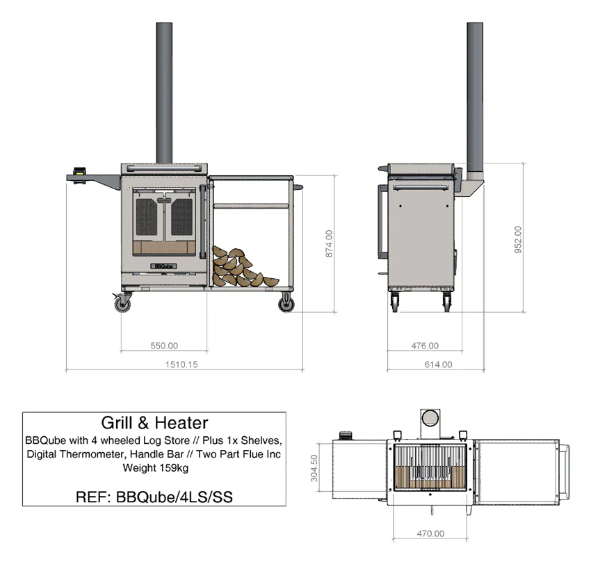 BBQube with Log Store Outdoor BBQ & Heater Sizes