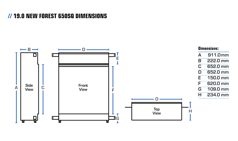 New Forest 650sq Fire Dimensions