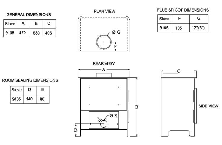 Burley Hollywell 9105 Stove Sizes