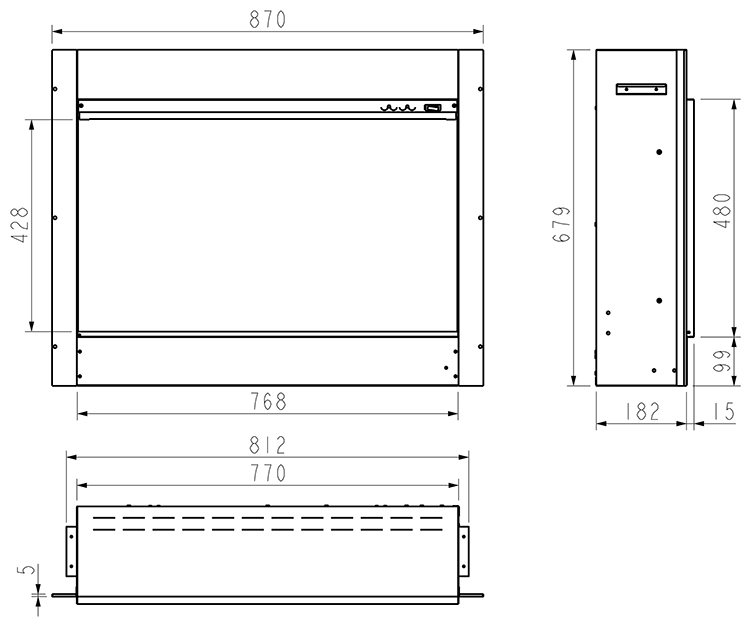 DLX 750 Electric Fire Sizes