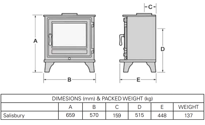 Salisbury 8WS Mk3 Stove Sizes Chesneys