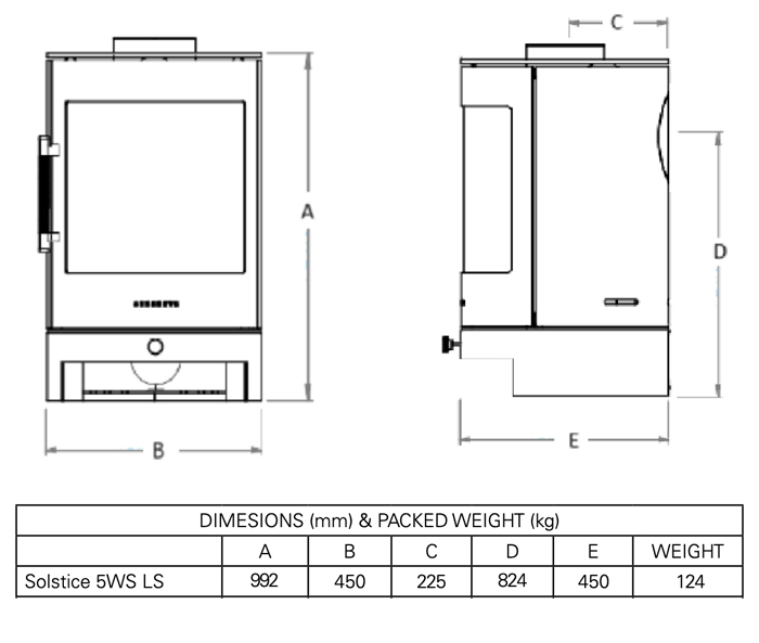 Solstice LS Log Store Stove Sizes