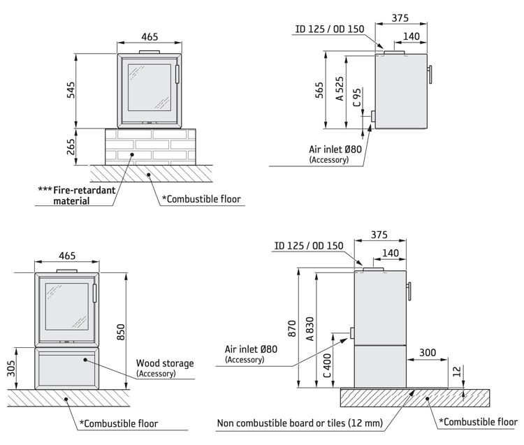 Contura 130 Stove Dimensions