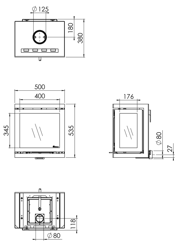 Wall Hung DG Vidar Triple Stove Dimensions