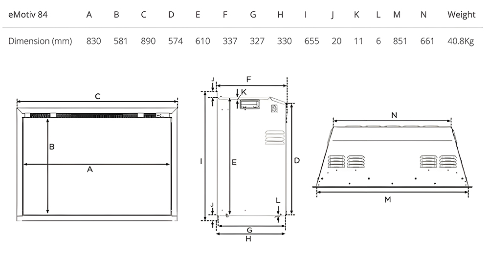 Gazco eMotiv 84 Fire Sizes