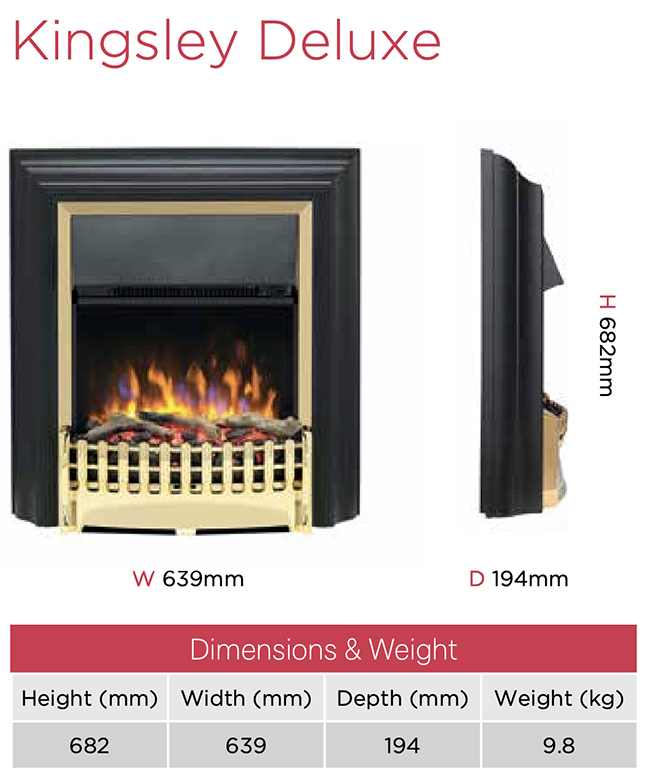 Dimplex Kingsley Deluxe Fire Sizes