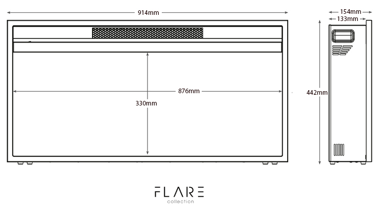 FLARE Rodwell 36" Electric Fireplace Sizes