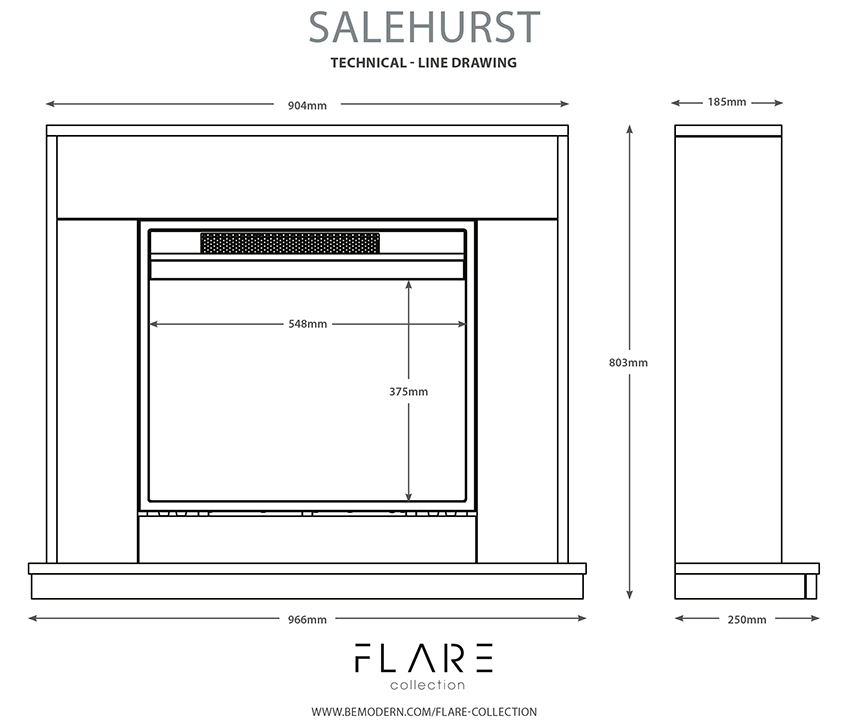 FLARE Salehurst Electric Suite Dimensions