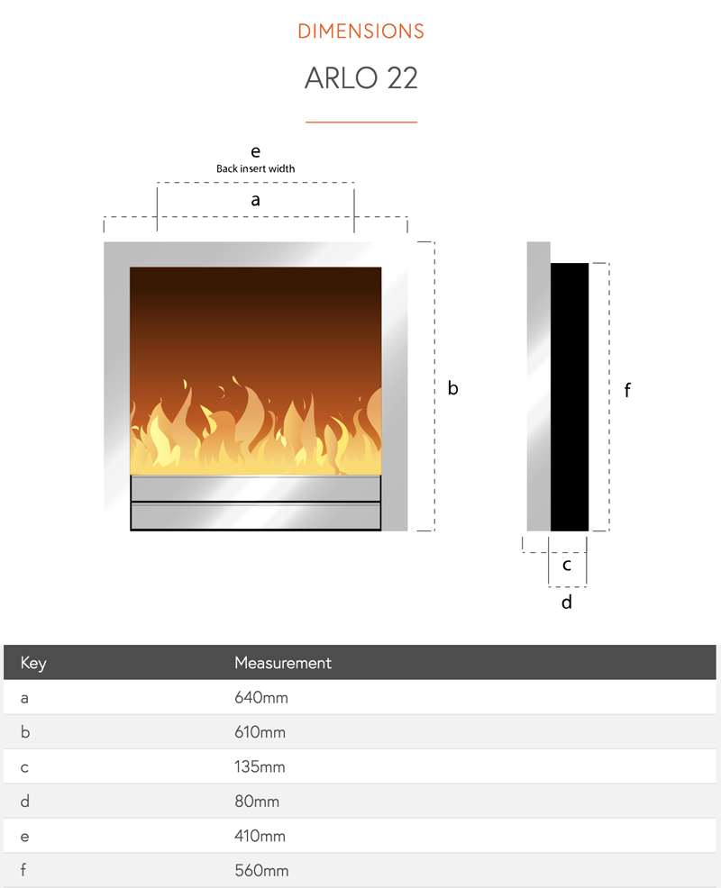 Arlo 22 Electric Fire Sizes Flamerite