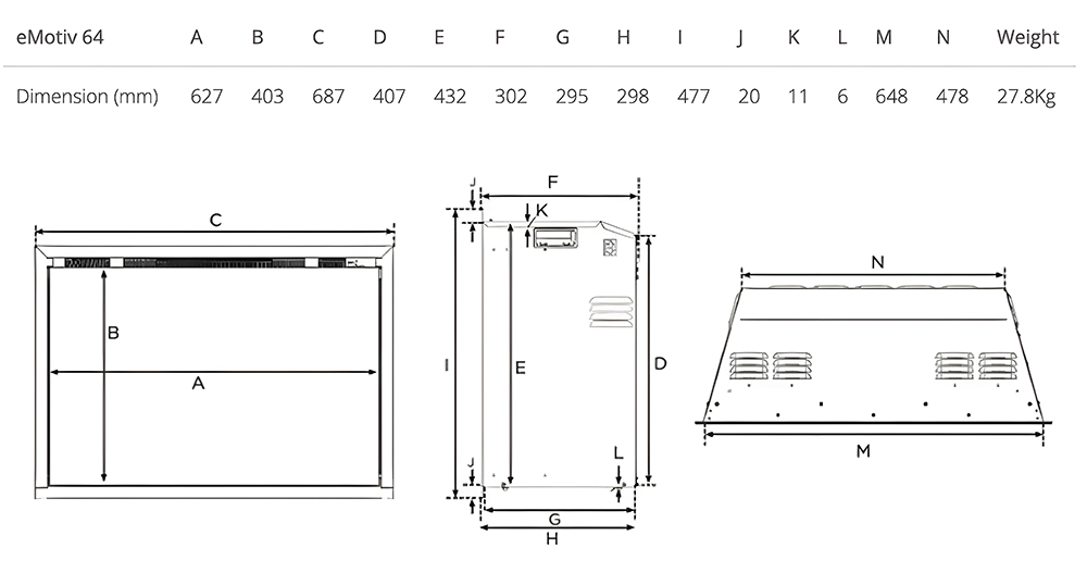 eMotiv 64 Electric Fire Dimensions - Gazco Fires