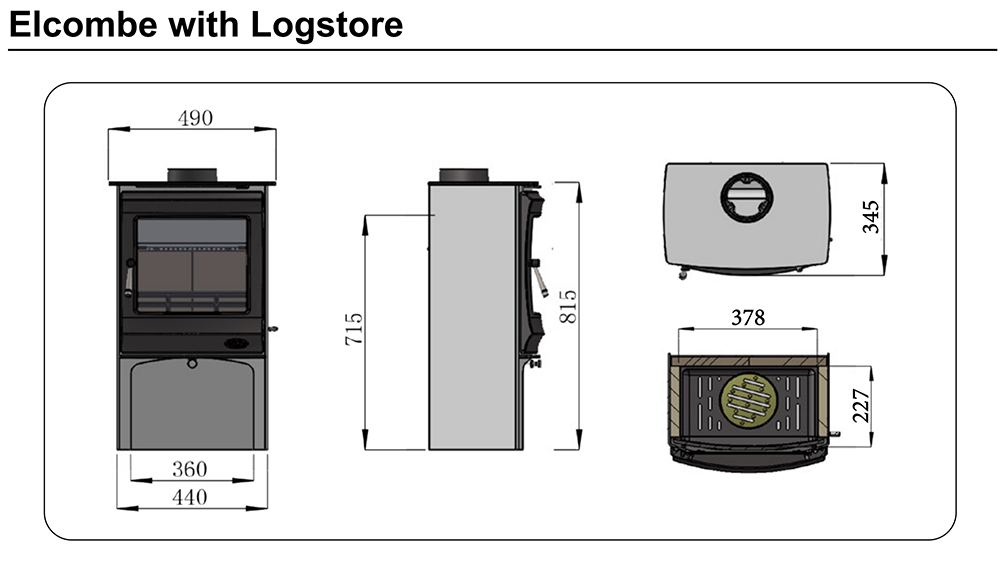 Henley Elcombe Logstore Stove Dimensions