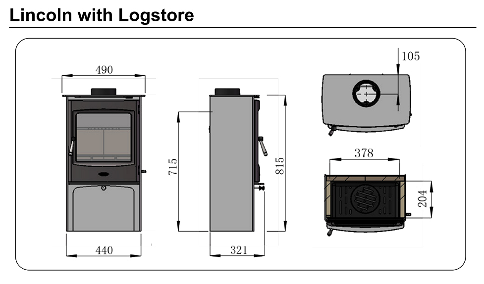 Henley Lincoln Logstore Stove Dimensions