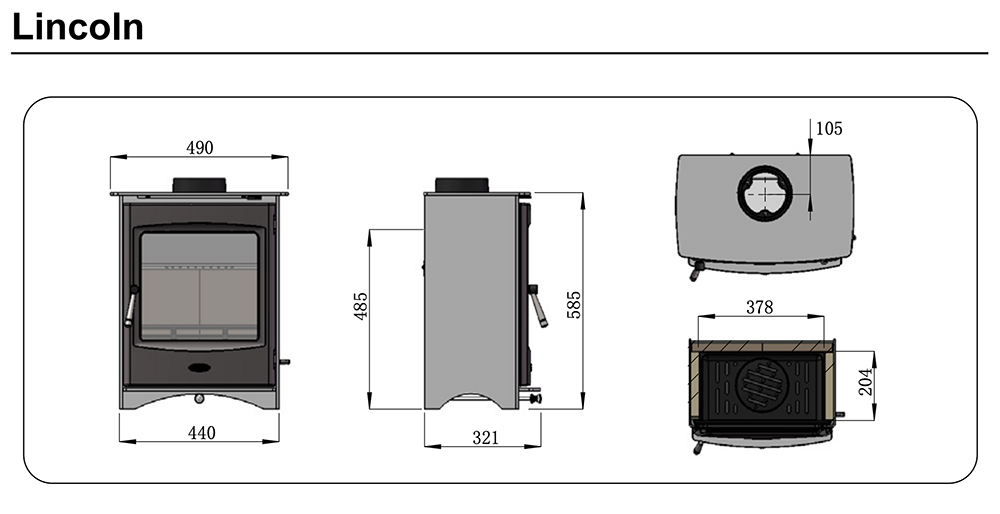 Henley Stoves Lincoln 5 Stove Sizes