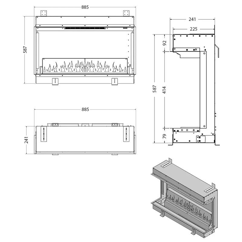 Aura Fires Kinver 850 SL Fire Sizes