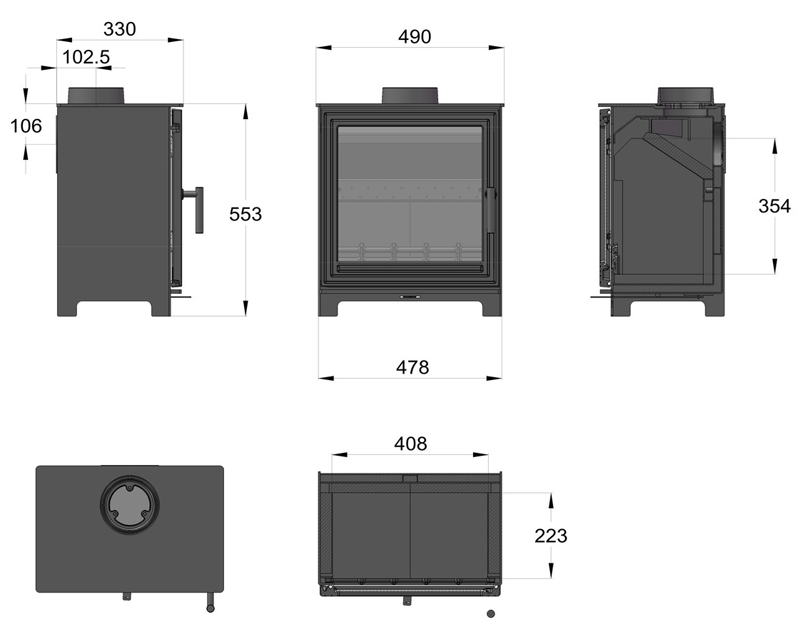 Pankhurst Large 8kW Stove Dimensions | Woodford Stoves