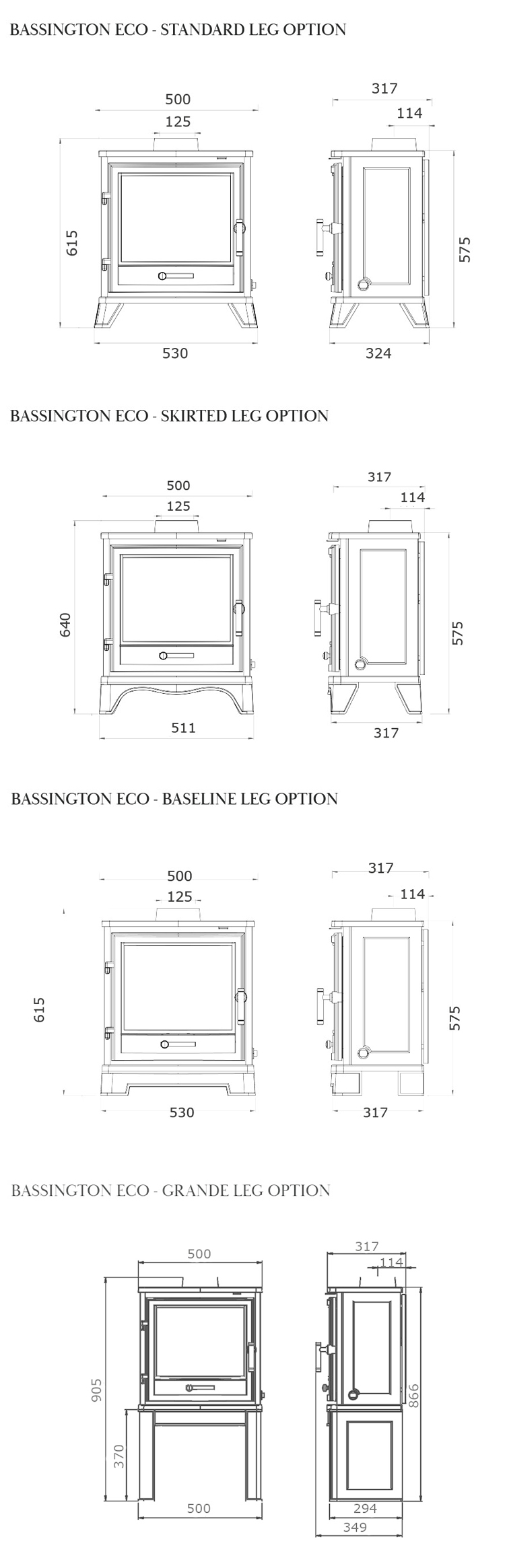 Penman Bassington Eco Stove Sizes