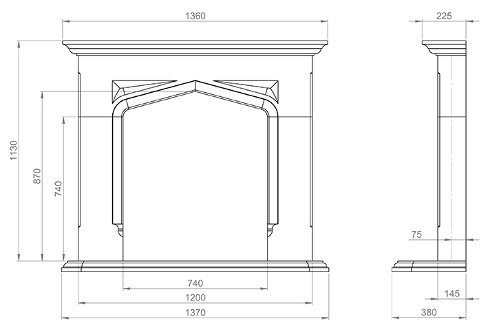 Sizes of Delamere Fireplace Suite by The Penman Collection