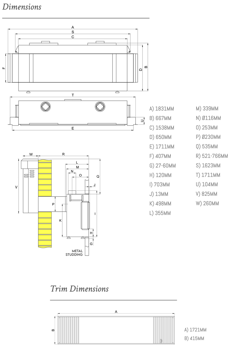 Ravel 1720 Media Wall Gas Fire Sizes