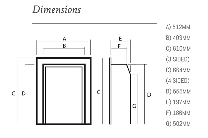Ravel 400 HE Inset Gas Fire Sizes