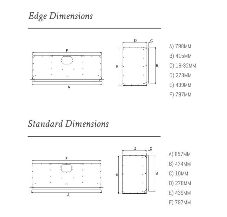 Ravel 800 HIW Gas Fire Dimensions