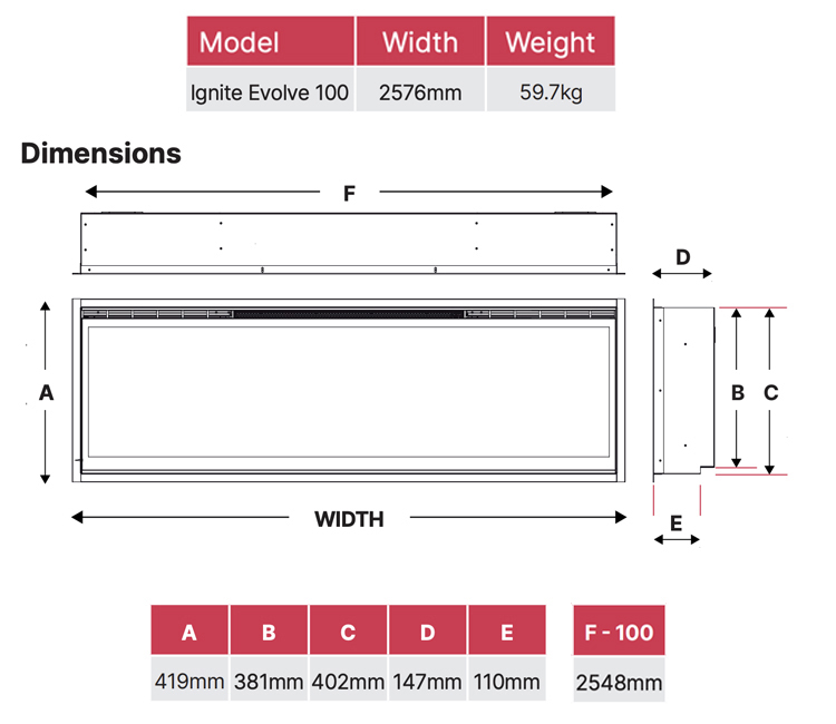 Dimplex Ignite Evolve 100 Electric Fireplace Sizes