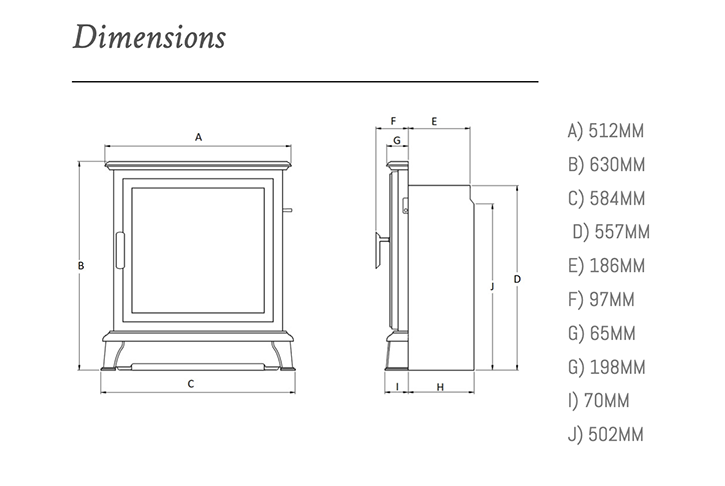 Ravel 400 HE Inset Stove Dimensions