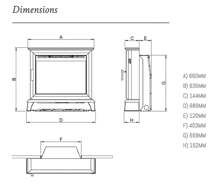 Ravel 550 HE Inset Gas Stove Sizes