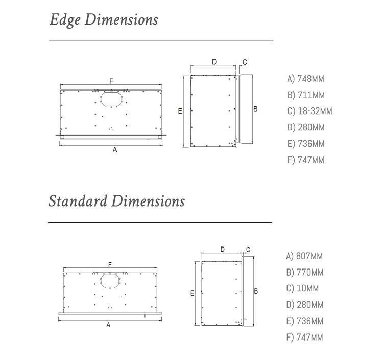 Ravel 750 Gas Fire Sizes