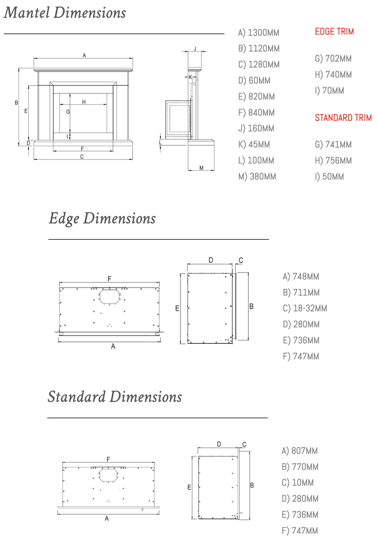 Ravel 750 in Asti Suite Fireplace Sizes